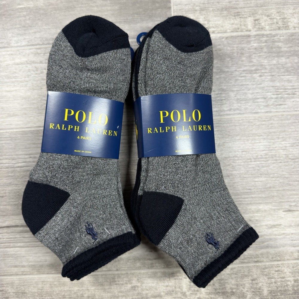 Lot of 2 - Polo Ralph Lauren MEN'S 4PK Socks QUARTER Gray/Navy Blue Size 6-12.5